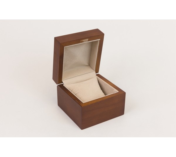 Brown hardwood with Tan Suede interior, Watch Box 3 7/8" x 3 7/8" x 3" H