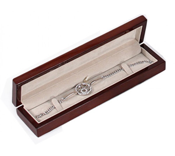 High Glossy  Kona Finish Wood box with deluxe Tan Suede interior , Bracelet Box 8 7/8" x 2 1/4" x 1 3/8" H