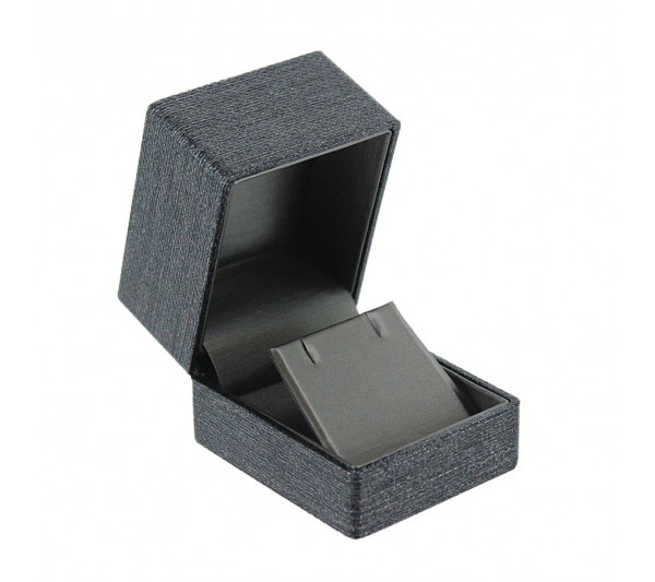 Metallic Grey woven Texture with Steel Grey leatherette  interior w/Ribbon Packer , Earring Box 2 1/8" x 2 1/2" x 2" H