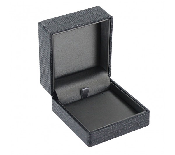 Metallic Grey woven Texture with Steel Grey leatherette  interior w/Ribbon Packer , Pendant Box 2 1/2" x 2 3/4" x 1 3/8' H