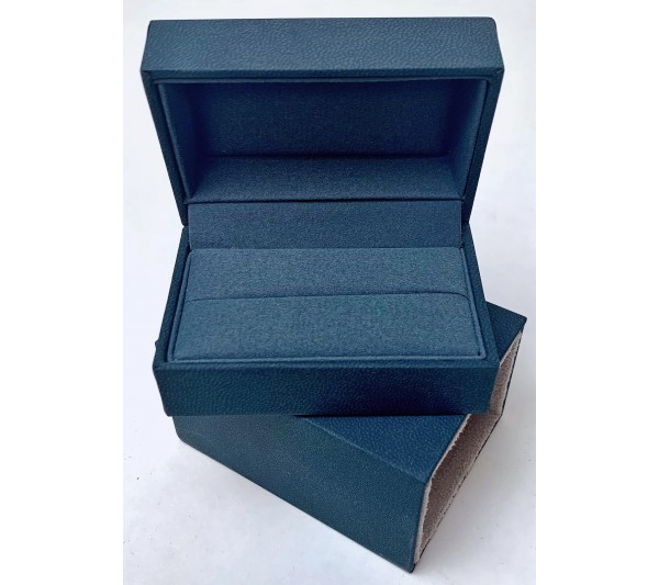 Victoria Collection Blue Suede Elegant Sleeve Double Ring Box, 3" x 2 " x 1 3/8"