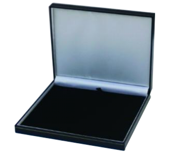 Classic Black  Leatherette with Gold Trim,  Necklace Box 7 1/2" x 7 5/8" x 1 1/2" H