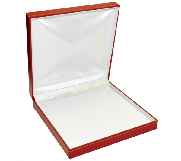 Classic Red Leatherette with Gold Trim,  Necklace Box 7 1/2" x 7 5/8" x 1 1/2" H