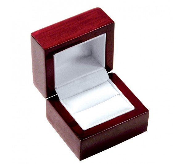 Glossy Rosewood Finish with white faux Leather Interior, Ring Box 2 1/4" x 2" x1 7/8" H