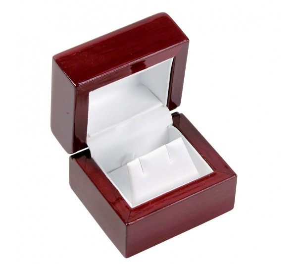 Glossy Rosewood Finish with white faux Leather Interior,  Earring Box 2 1/4" x 2" x 1 7/8" H