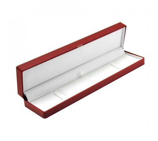 Red Woven Texture with soft White  Leatherette  interior w/Ribbon Packer,    Bracelet Box 8 5/8" x 2 1/8" x 1" H