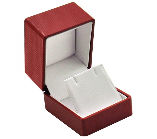 Red Woven Texture with soft White  Leatherette  interior w/Ribbon Packer,  Earring Box 2 1/8" x 2 1/2" x 2" H