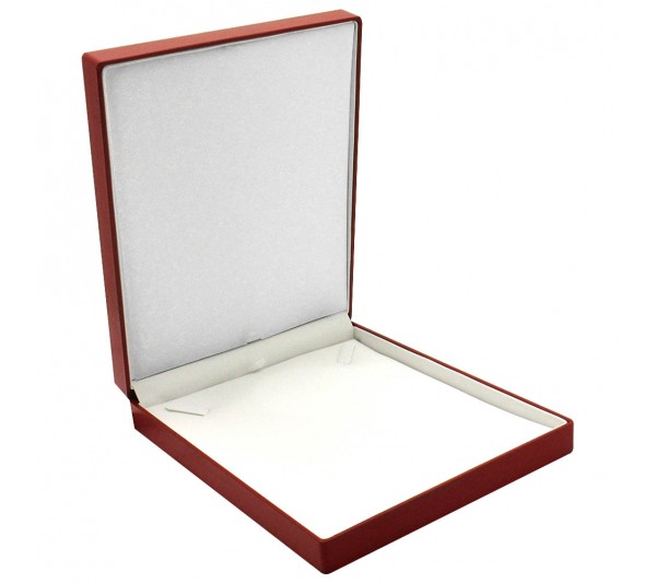 Red Woven Texture with soft White  Leatherette  interior w/Ribbon Packer,   Necklace Box 6 5/8" x 8 1/4" x 1 3/8" H
