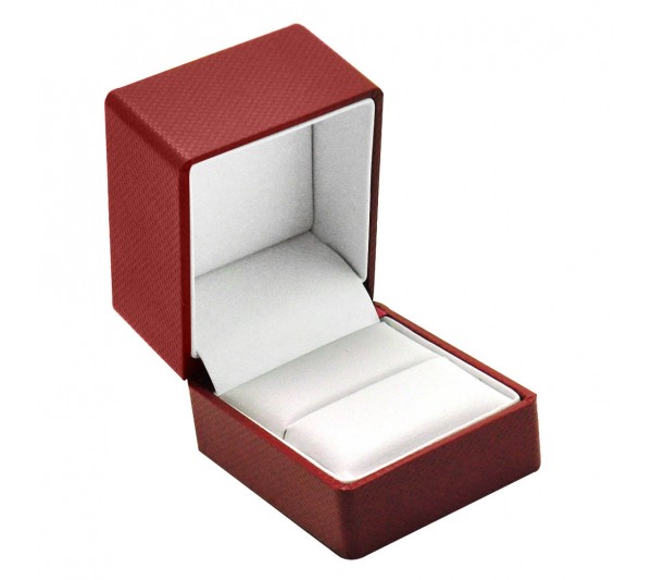 Red Woven Texture with soft White  Leatherette  interior w/Ribbon Packer,   Ring Box 2 1/8" x 2 1/2" x 2" H