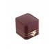 Antique Golden Latch Burgundy Leatherette w/ White Velvet Insert  Ring Box , 2 " x 2 1/8" x 1 3/4" H