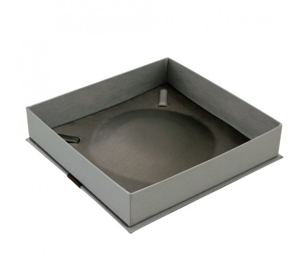 Steel Grey Box w/ Grey Insert , finish with a shiny Satin ribbon,  Neckalce Box 6 3/6" x 6 1/3" x 1 7/8"H