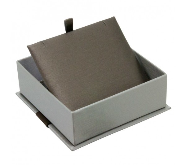 Steel Grey Box w/ Grey Insert , finish with a shiny Satin ribbon,  Pendant Box 3 5/8" x 3 5/8" x 1 7/8"H