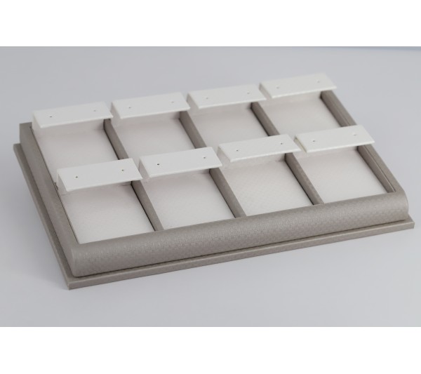 White Grey 8-Earring Tray 8 1/4" x 5 1/4' x 2 1/4" H