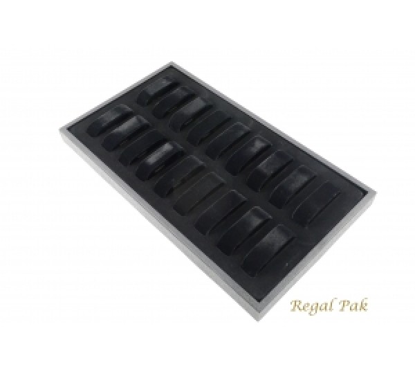 Black Plastic Watch Tray With 18 Collars 14 3/4''w X 8 1/4''d X 1 1/8''h