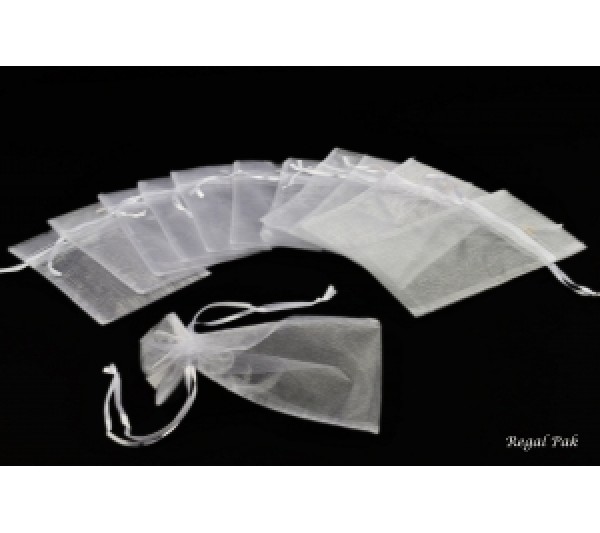 White  Organza Drawstring Pouch 4" X 5"  (12 Pieces/One Dozen)