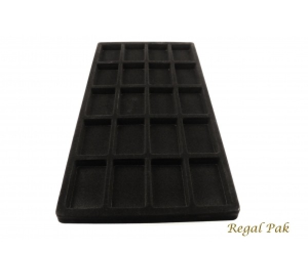 Full Size Black Flocked Plastic Tray Liner (20-Section) 14-1/8" X 7-5/8" X 1/2"H