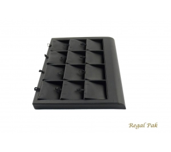 Black Leatherette Earring Tray Display (12 Prs.) 9-3/8" X 7-3/8" X 7/8"H