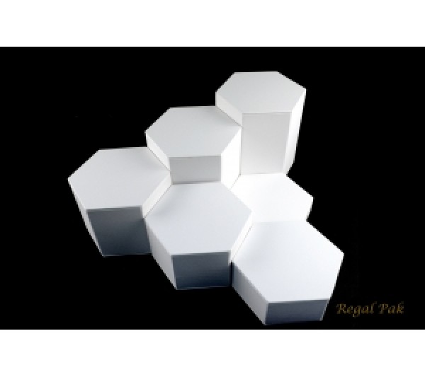 White Leatherette Hexagon Riser Set (6 Pcs) 4 1/8"Diag X 1"~ 6"H