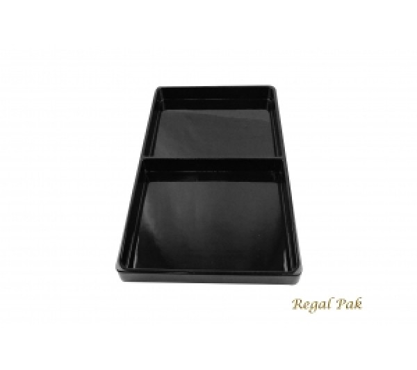 Black Plastic Stackable Tray (2 Compartment) 15-7/8" X 9-1/2" X 1-3/8"H