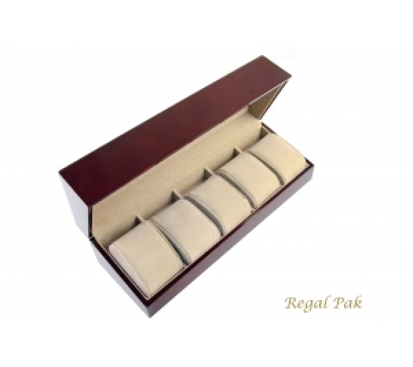 Elegant Rosewood 5-Watch Case With Slant Open 11 3/4" X 4" X 3 3/8"H