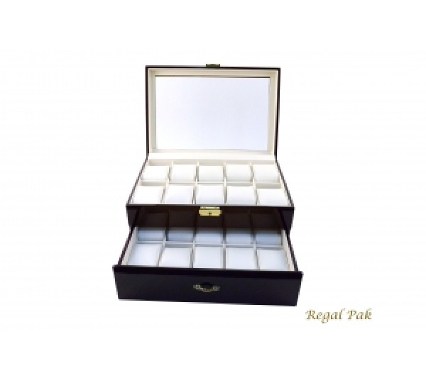 Rosewood Watch Case With Suede Inserts (20-Watch) 11 5/8" X 8" X 5 1/2"H